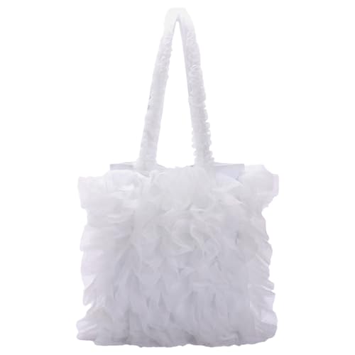 Imagen de Jamron Mujer Tul Bolsa de Mano Verano Bolsa de Playa Bolsa Compra de Tela SN0703483 Blanco