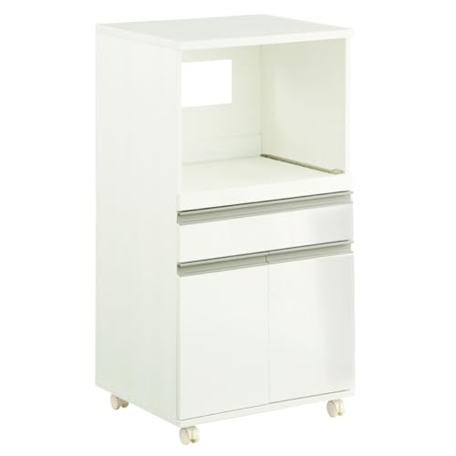 ぼん家具 【完成品】 レンジ台 キャスター付き 幅54×奥行45×高さ102.4cm コンセント付き キッチンボード 台所 ホワイト