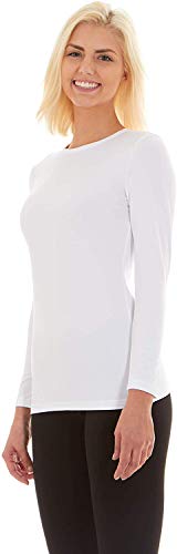Bodtek Womens Thermal Underwear Shirt Premium Fleece Lined Long Sleeve Baselayer Top (White, Medium)