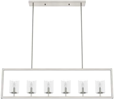 Hunter - Kerrison 6-Light Brushed Nickel, Extra Large Chandelier, Dimmable, Linear Shaped, for Bedrooms, Kitchens, Dining, Living Rooms - 19549