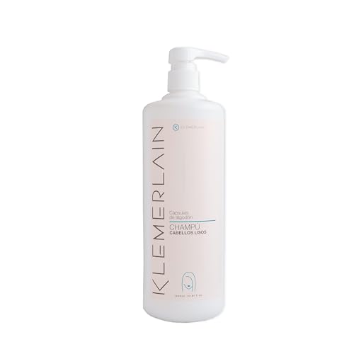Klemerlain Champú para Cabello Liso Fórmula Zero. Hidrata, Protege y Aporta Brillo, Suavidad y Control del Encrespamiento con Cápsulas de Algodón, Pantenol, Fucogel y Vitamina E. Vegano. 1 L