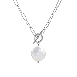 TaYolnFaSo Collar con colgante de perla con clip de papel, chapado en oro de 18 quilates, piedra natal, collar de cadena de piedra natal, joyería con clip, regalo para el día de San Valentín para