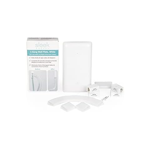 Sleek Socket Placa de Pared de 1 Banda para Ethernet con Conectores F-to-F y Kit de Gestión de Cables Adhesivo Cover