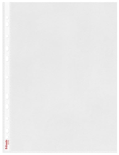 Esselte ProspekthĂĽllen Standard Plus A4, 100 StĂĽck durchsichtige, gestanzte Taschen, 30% Pre-Consumer-Recycling-Kunststoff, 100% recycelbar, Kunststofftaschen mit Ă–ffnung von oben, 85 Mikron, 23763