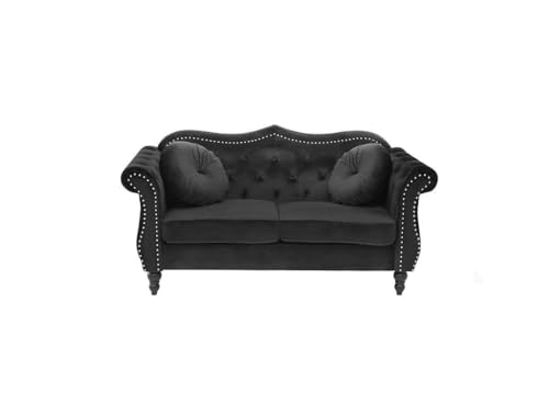 Image of Modern & Classic Chesterfield Sofa 5 Seater Sofa Velvet L-Shape Corner Sectional Button Tufted Sofa for Living Room, Dining Room, Office and Hallway-(Black-C).