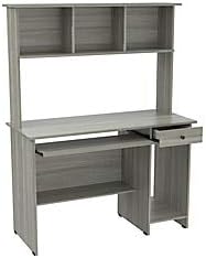 Inval Computer Workcenter with Hutch, Pull-Out Keyboard Tray, Storage Compartments, and Drawer, 61.81”H x 47.24”W x 19.69”D, Smoke Oak