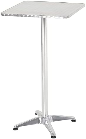HOMCOM Height Adjustable Bistro Table Pub Bar Square Table Stainless Steel Top Aluminium Edge 60 x 60cm