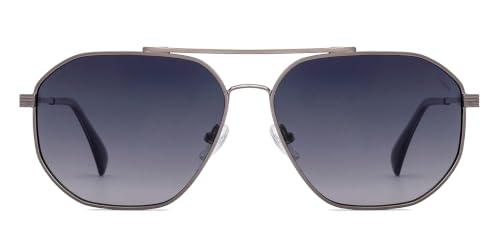 Image of Vincent Chase By Lenskart | Gunmetal Grey Gradient Full Rim Hexagonal | Branded and Stylish Sunglasses | Polarized and 100% UV Protected | Men & Women | Large | VC S19009