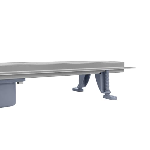 VOGI Duschrinne Edelstahl Komplettset DUO Befliesbare Abdeckung oder gebürstetem Edelstahl Haarsieb Rinne mit Siphon Montagefüße Inklusive mit Dichtmanschette Doppelkammer Bodenablauf Länge 90 cm