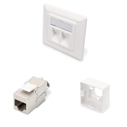 Prise réseau 2 ports avec modules Cat6A et cadre de montage en saillie blanc DIGITUS