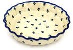 Polmedia Polish Pottery Fluted Pie Dish - Blue Buds Pattern Handmade in Boleslawiec Poland by Ceramika Artystyczna + Certificate of Authenticity