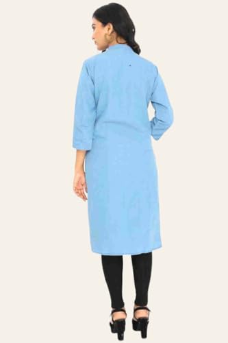 Image of Denim Kurta for Women Stylish | Women Kurtas | with 3 /4 Sleeves | Mandarin Neck | A-line Kurta