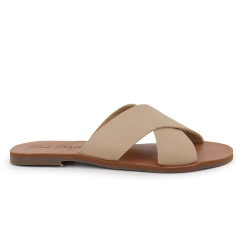 Rasteira Feminina Tiras Cruzadas Em Couro legitimo (Nude, BR, Adulto, Numérico, 35)