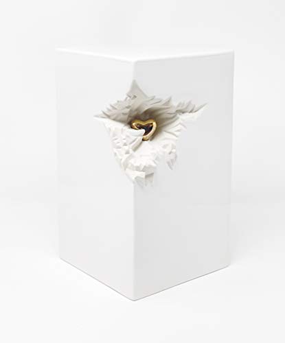 Keramikurne in länglicher Form, künstlerische Urne für Asche, Beerdigung, moderne Urne mit Mini-Herz, exklusive Urne für Asche, Weiß Cover