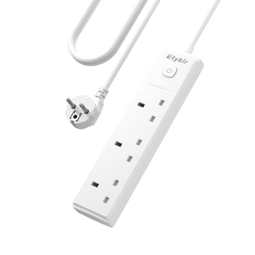 Adaptateur Prise Anglaise vers France, Bloc 3 Prises UK, Câble 1,5m, Interrupteur et Parafoudre, 16A/4000W – pour Appareils Britanniques en France et Europe