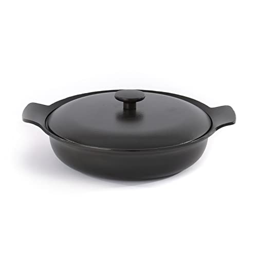 BergHOFF Ron en Fonte émaillée Peu Profond Ovale Couvert Cocotte, Noir, 28 cm, 3.3 Litre