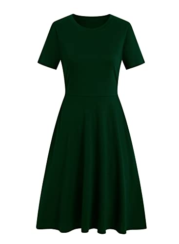 Image of Women's 2026 Fit and Flare Dress Summer Casual Elegant Vintage Floral Printed Work Party A-line Dress with Pockets 162