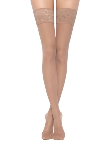 Image of Conte Semi Opaque Thigh Highs Self-Supported Stockings Silicone Lace Top Stay Ups Class 40 Den