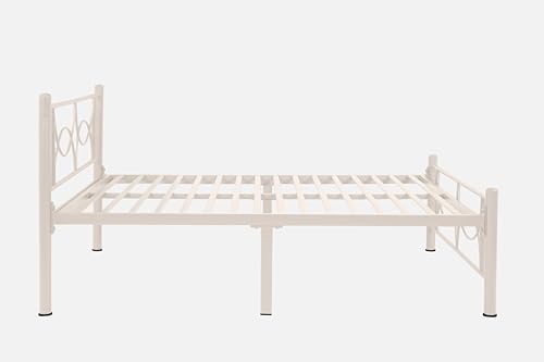 Image of Luno Metal Extra Single Size Bed Without Storage | Wrought Iron Single Bed with Headboard & Footboard| Sturdy Powder Coated Platform Cot for Bedroom (Luno Ivory)