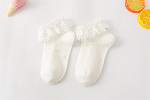 Gwenvenni Newborn baby Girls White Ruffle Lace Trim Cotton Socks Eyelet Frilly Dress Socks 5 -Pack, 0-6 Months2