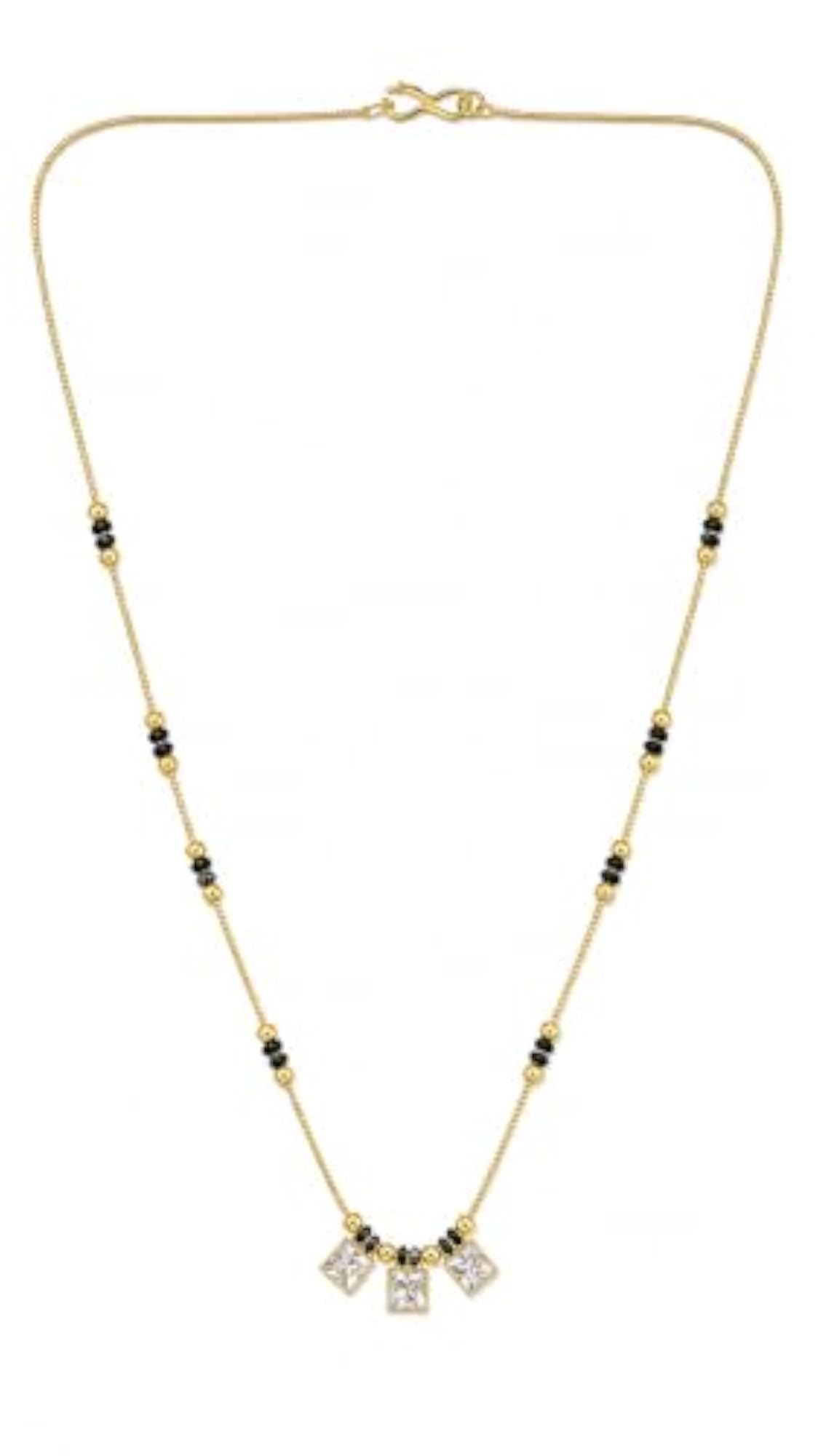 Women's Premium AD Mangalsutra with Black Beads Chain and Pendant