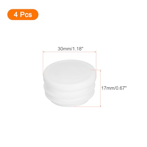 Image of uxcell 1-3 /16 inch(30mm) Round Plastic Plug, 4 Pcs White Pipe Tubing End Cap Plastic Plug Cap Insert Glide Insert for Metal Tubing Fence Table Chairs Furniture