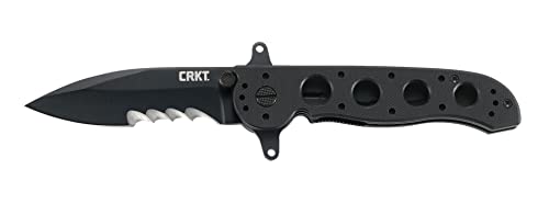 COLUMBIA RIVER KNIFE & TOOL M21-12SFG EDC Folding Pocket Knife: Special Forces Everyday Carry Drop Point Blade with Veff Serrations Liner Lock, Black Corrosion Resistant Blade, Reversible Pocket Clip