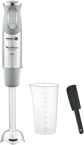 Moulinex Quickchef, Batidora de mano + Espátula, Pie metálico, 1000 W, 10 velocidades, Vaso medidor 800 ml, cuchillas Powelix, Gris DD65ADES Moulinex Quickchef, Batidora de mano + Espátula, Pie metálico, 1000 W, 10 velocidades, Vaso medidor 800 ml, cuchillas Powelix, Gris DD65ADES