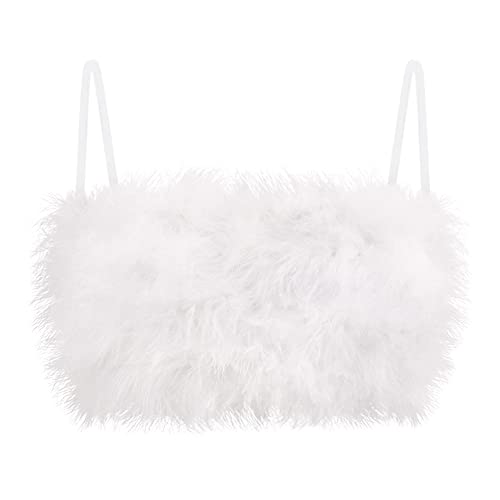 TYNORA Women's Faux Fur Crop Top Spaghetti Strap Tube Tops Strappy Cami for Concert Club Party