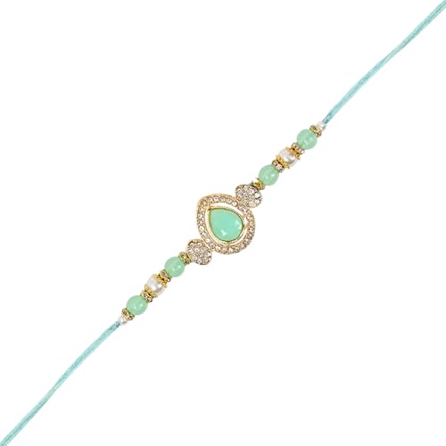Image of I Jewels Designer Kundan Pearl Bhaiya Rakhi With Roli Chawal for Brother /Bro /Men with Rakshabandhan Card