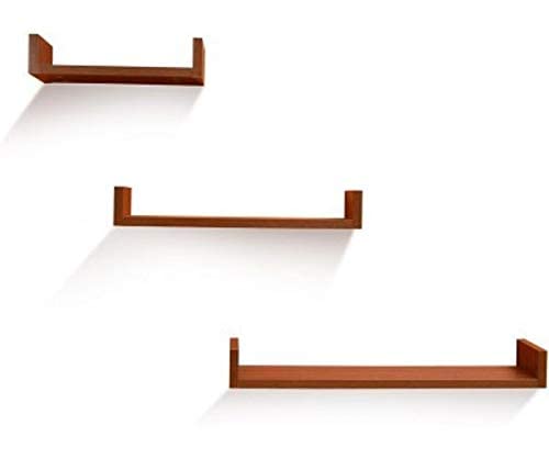 Image of DECORVISTA Wooden Handcrafted Wall Shelf Beautiful Floating Wall Racks Shelves Living & Bed Room Decor U Shaped Set of 3 (Multi) (Brown)