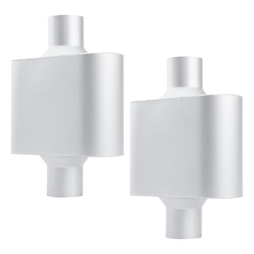 A-KARCK Single Chamber Muffler 2.5 Center Inlet 2.5 Center Outlet, 13 Overall Length Aluminized Steel Aggressive Sound Race Muffler (2 Pcs)