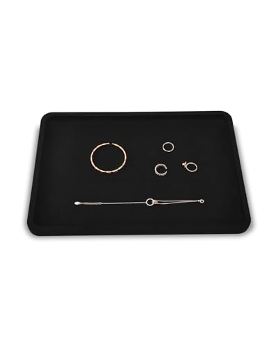 Ugdgtgo Jewelry Display Organizer Flat Tray Showcase Tray Dish for Rings Earrings Necklace Bracelet Jewelry Photograph Microfiber Black
