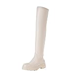 vivianly Women's Patform Long Boots Stretchy Chunky Heel Thigh High Over The Knee Boots Size 9