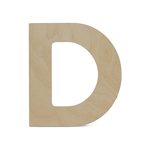 Wooden Letters - D - Unfinished 8 x 7 Inch Decorative Craft Monogram for Wedding Parties and Home Décor with Tool Free Adhesive Foam Squares for Hanging - by Woodpeckers