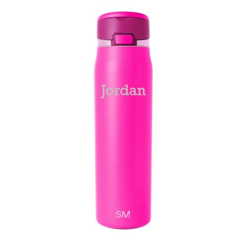 Image of Simple Modern Personalized Water Bottle with Straw | 30oz | Pink | Mesa Loop Insulated Water Bottle with Handle for School, Sports, Travel | Leak Proof, Stainless Steel | Custom, Raspberry