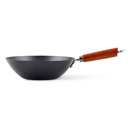 Ken Hom großer Antihaft Karbonstahl Wok 27 cm mit Holzgriff - Wokpfanne ohne Induktion