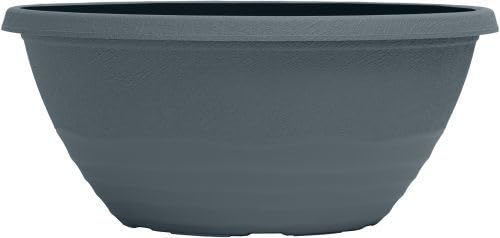 Muddy Hands 12" Garden Bowl Planter 5 Litre Round Plastic Plant Pot Outdoor Flower Container with Drainage Holes – Recycled Material Patio Planter for Flowers, Herbs & Bedding Plants (Washed Lead)