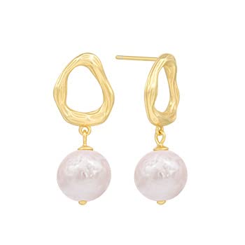 Boucles d'oreilles pendantes perle de roche et or 14k créoles géométriques S925