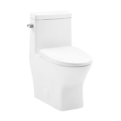 Swiss Madison Sublime II One-Piece 12' Rough-in 1.28 GPF Left Flush Round Compact Toilet in Glossy White