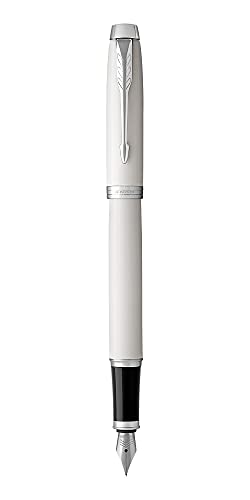 PARKER IM Rollerball Pen, White Lacquer with Fine Point Black Ink Refill (1931674), White and Chrome