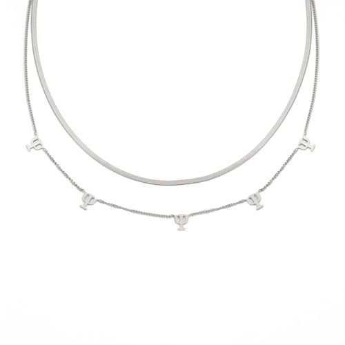 TEAMER Collana Simbolo Psicologia Acciaio inox Collana a catena di serpente a doppio strato PSI Psichiatria Alfabeto Greco Segno Medico Gioielli Per Donne Uomini (Argento)