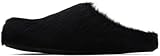Vertundy Women's Fur Mules Slip On Real Fur Slides Flat Round Toe Platform Fuzzy Clogs Black Shoes