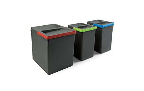 Emuca - Contenitori per cassetti da cucina Recycle, Altezza 266, 1x15L + 2x7L, Plastica grigio...