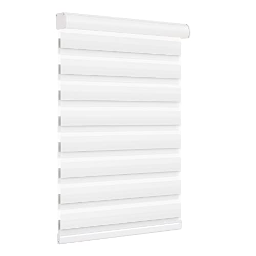 Image of Changshade Custom Size Zebra Blinds Cordless Indoor Window Shades Privacy Dual Layer for Living Room, Bedroom, Bathroom, Kitchen, Nursery, Inside Outside Mount Easy Install, Light Filtering, White