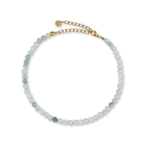 GD GOOD.designs Fussketten für Frauen mit echten Jade Perlen 4mm - Wasserfest - Naturstein Fußkettchen Grün mit verstellbaren Verschluss in 18K Gold