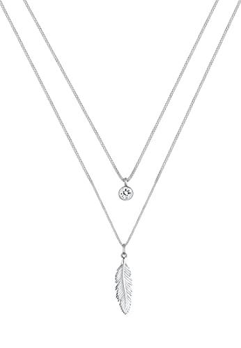 Elli Collana Donne Piuma Boho con Cristallo in Argento Sterlino 925