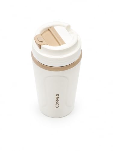 Image of Kitchivo Multipurpose Insulated Travel Mug - 350ml | Double Wall Stainless Steel Flask for Coffee, Tea & Milk | 100% Leak-Proof | Keeps Hot & Cold for Hours | Car Friendly (Cream White)