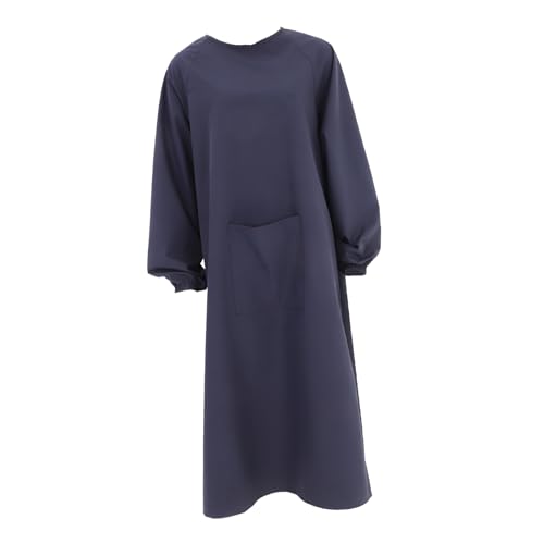 OSALADI Protective Waterproof Apron with Pocket Machine Washable Long Sleeves Back-to-Front Design for Men Women Oilproof for Lab Work Cleaning Kitchen Cooking Housework Gardening Dark Blue