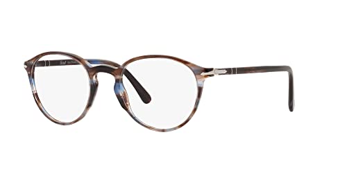 Persol PO3218V Round Prescription Eyewear Frames, Striped Blue/Demo Lens, 51 mm